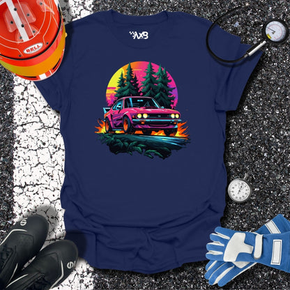 Retro Rally Car T-Shirt – Neon Sunset Edition