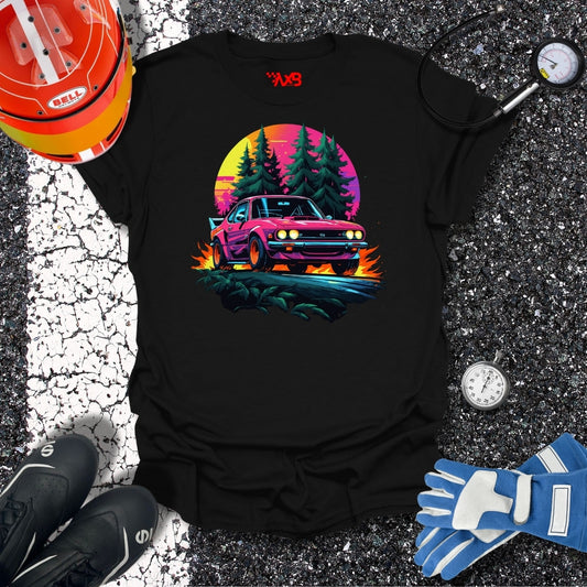 Retro Rally Car T-Shirt – Neon Sunset Edition