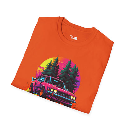 Retro Rally Car T-Shirt – Neon Sunset Edition