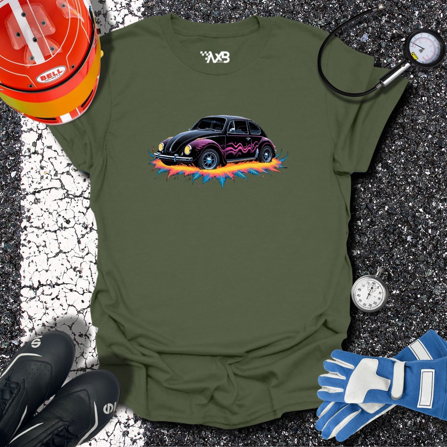 Retro VW Beetle T-Shirt – Flame Wave Edition