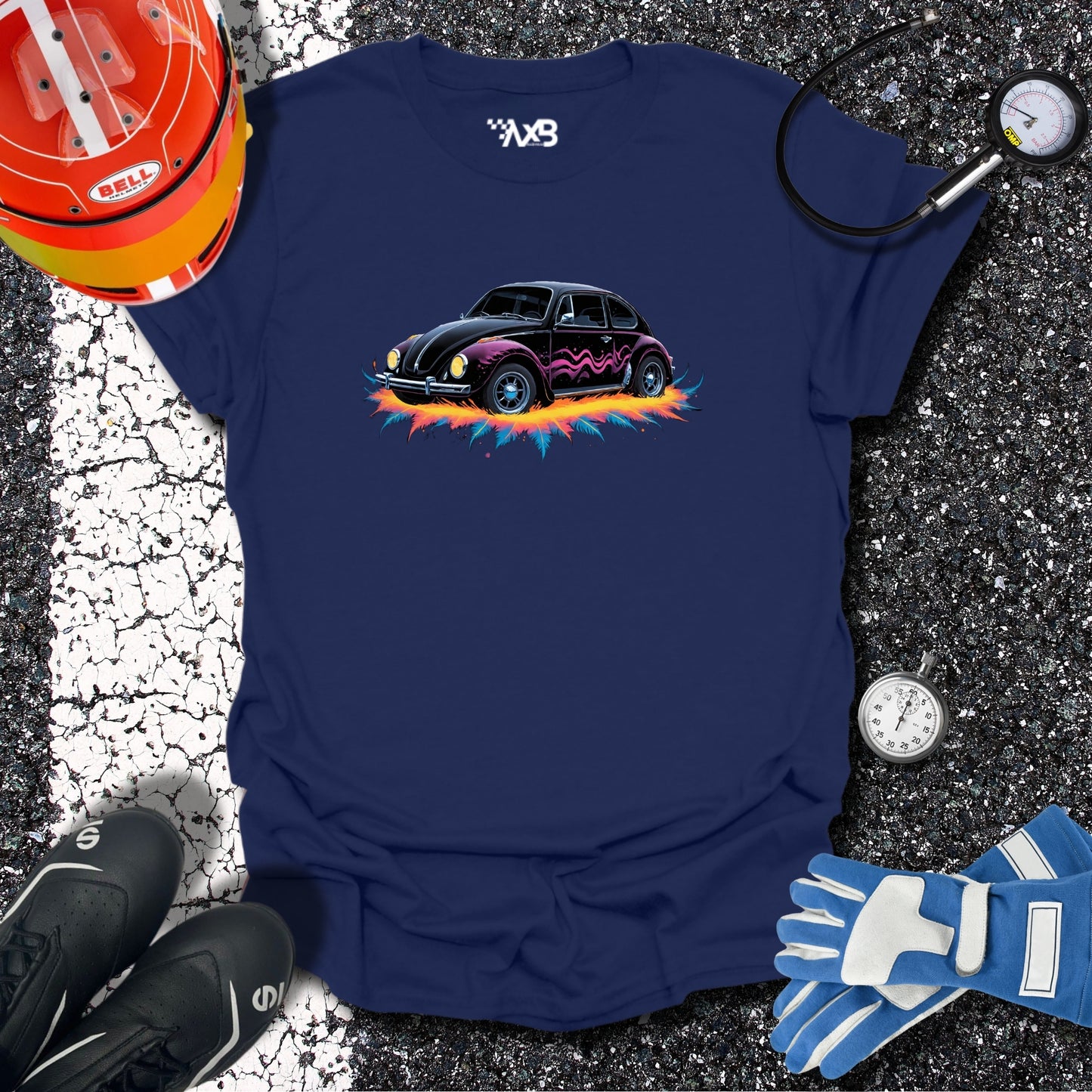 Retro VW Beetle T-Shirt – Flame Wave Edition