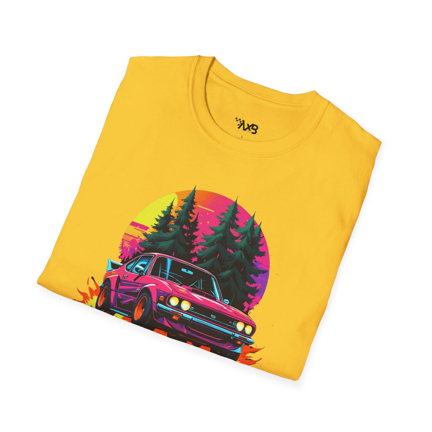 Retro Rally Car T-Shirt – Neon Sunset Edition