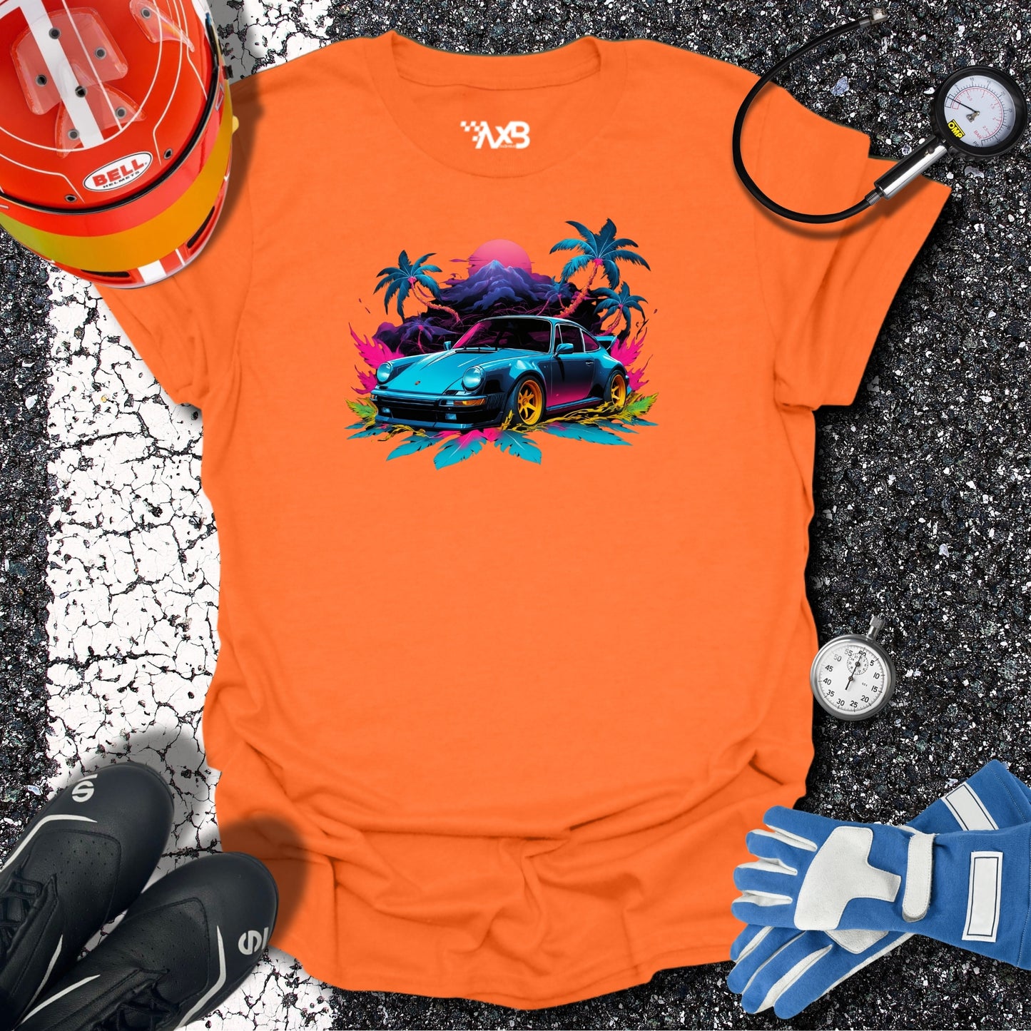 Retro Porsche Tropical Vibes T-Shirt – Neon Island Edition