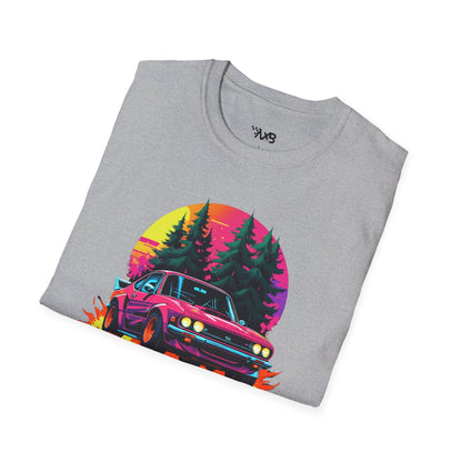 Retro Rally Car T-Shirt – Neon Sunset Edition